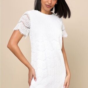 Lulu's Take Me to Brunch Ivory Lace Shift Dress